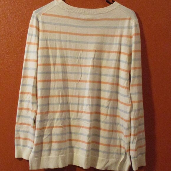Tommy Hilfiger Woman Medium White Blue Orange Stripe Long Sleeve Sweater - Picture 4 of 6